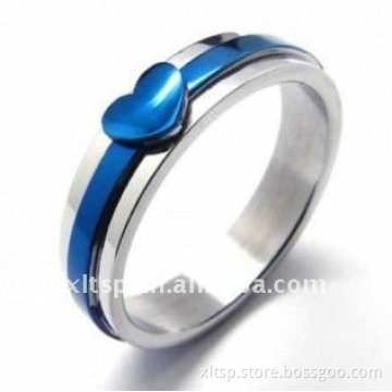 TR007 Blue Heart Wedding Ring Stainless Steel Ring Jewelry 2014